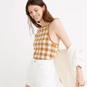 Madewell NWT Gold + White Gingham Apron Sweater Tank size M